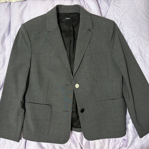 Like New Theory Good Wool Boxy Cropped Blazer in Charcoal, size 2 - Picture 5 of 11